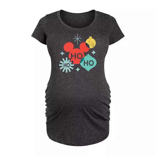 Disneys Mickey Mouse Maternity Holiday Ho Ho Ho Shapes Graphic Tee, Womens Heather Grey Product Image