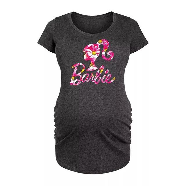 Maternity Barbie Pink Daisy Logo Graphic Tee, Womens Heather Grey Product Image