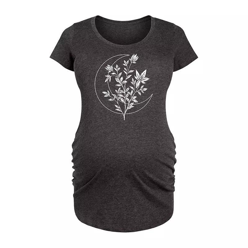 Maternity Floral Crescent Moon Graphic Tee, Womens Heather Grey Product Image