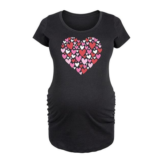 Maternity Hearts in Heart Pattern Graphic Tee, Womens Dark Grey Product Image