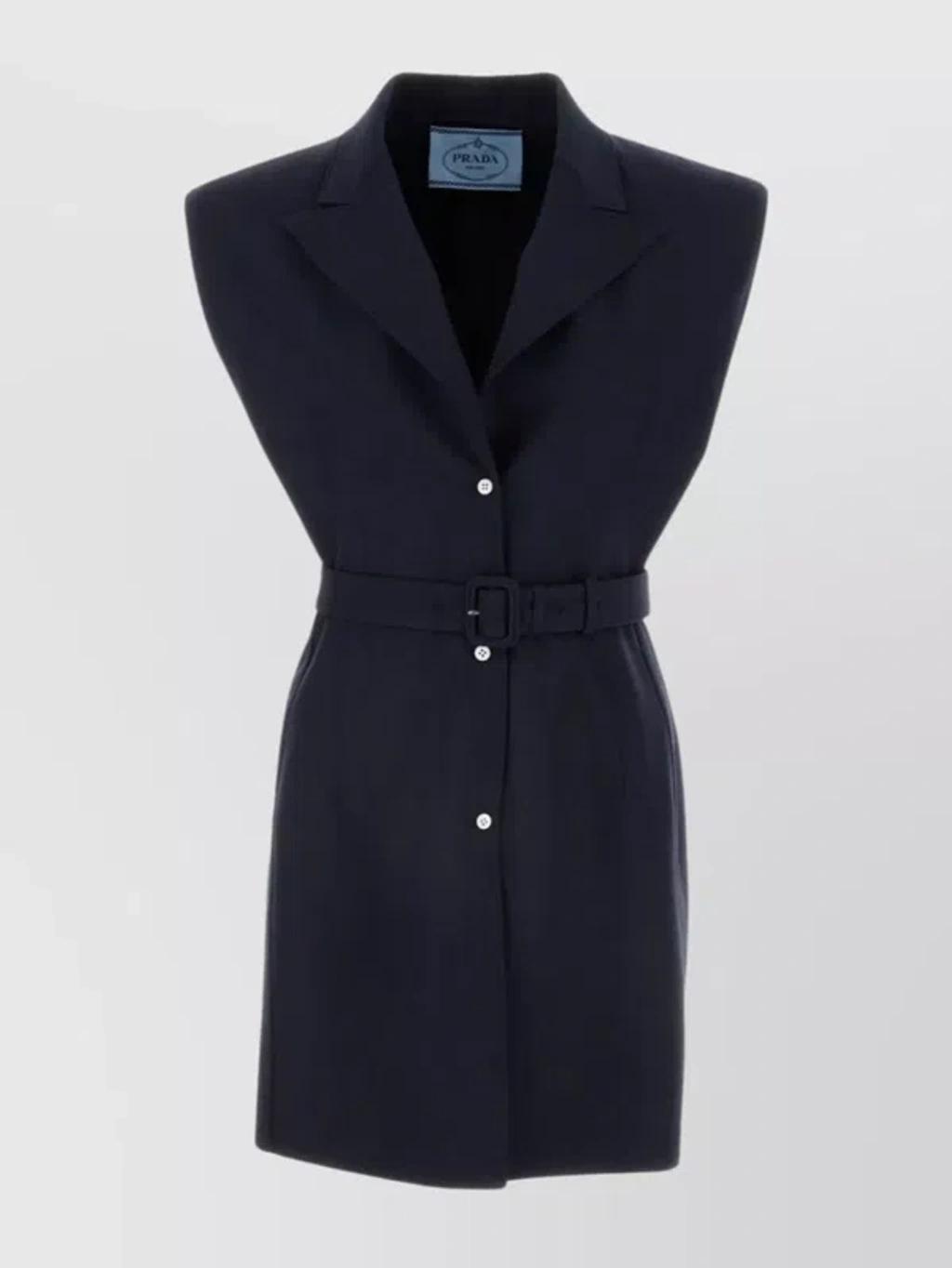 Wool Vest With Belted Waist And Notched Lapels In Blue Product Image