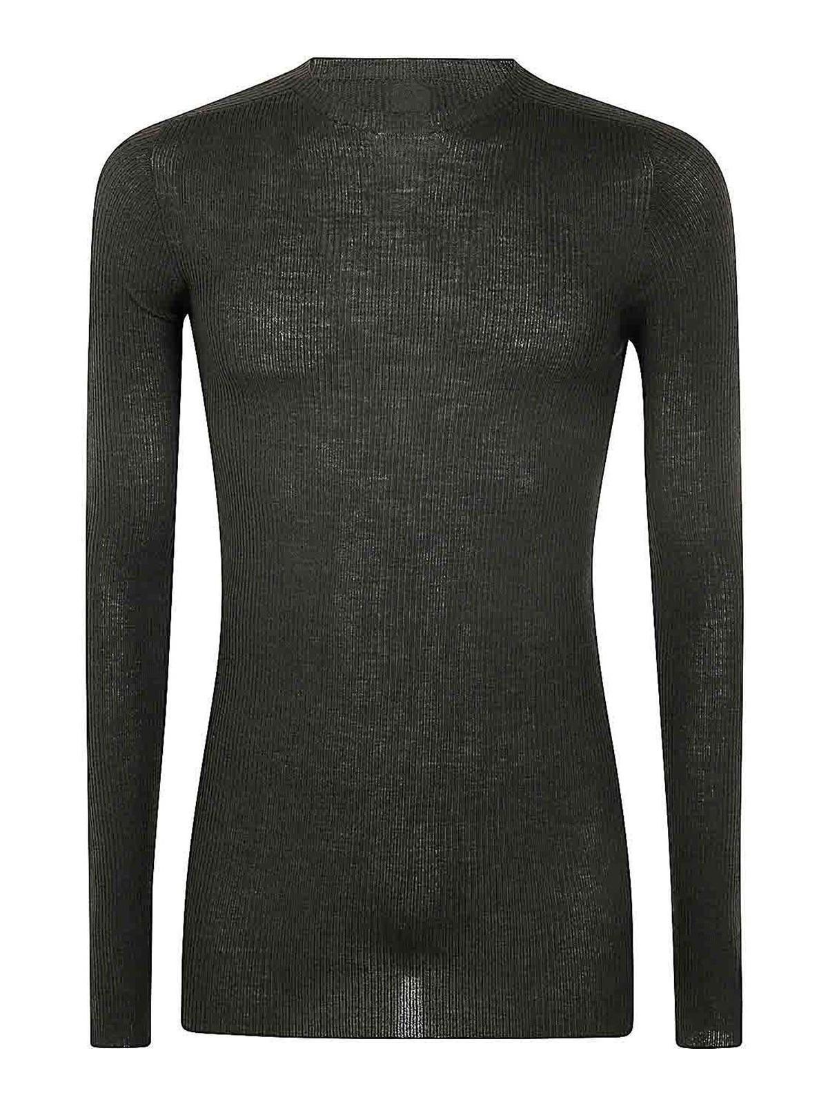 RICK OWENS Ribbed Round Neck Sweater Clothing In Green Product Image