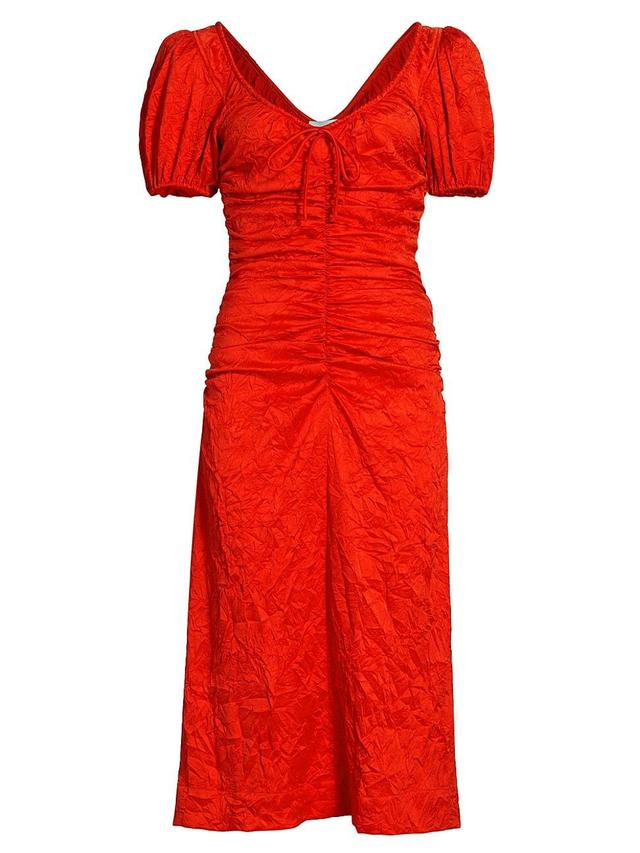 Womens Ruched Crinkled Satin Midi-Dress Product Image