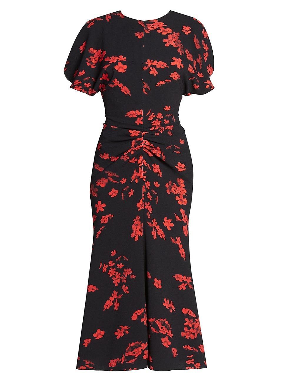 Womens Floral Gathered Waist Midi-Dress Product Image