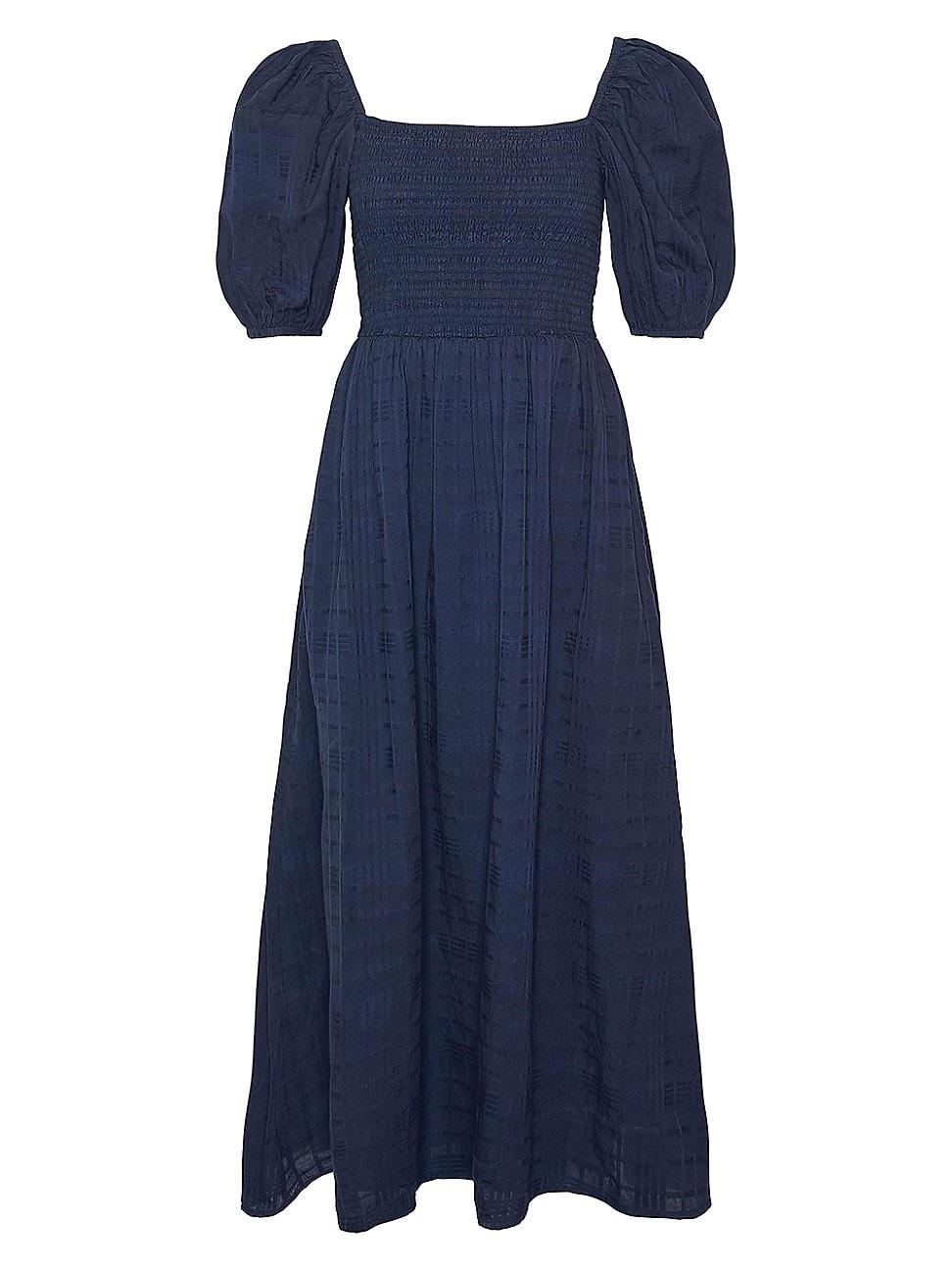 Barbour Macy Shirred Check Puff Sleeve Cotton Midi Dress Product Image