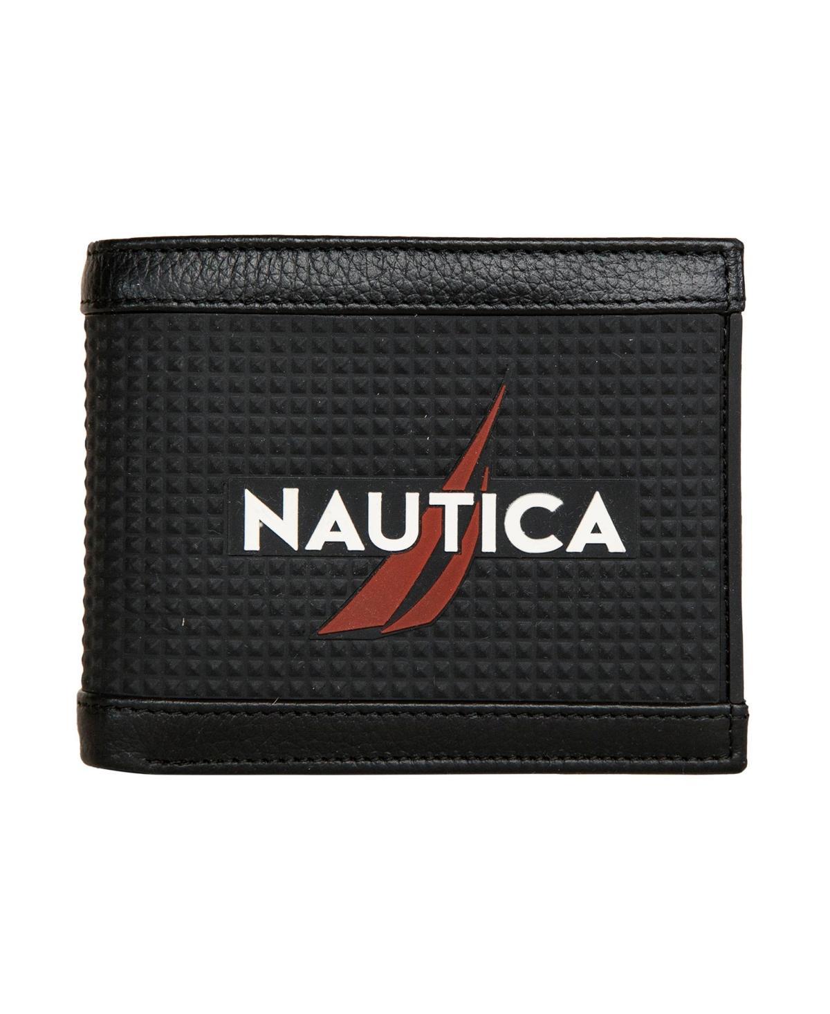 Nautica Men's Logo Rubber/leather Bifold Wallet, Black Product Image