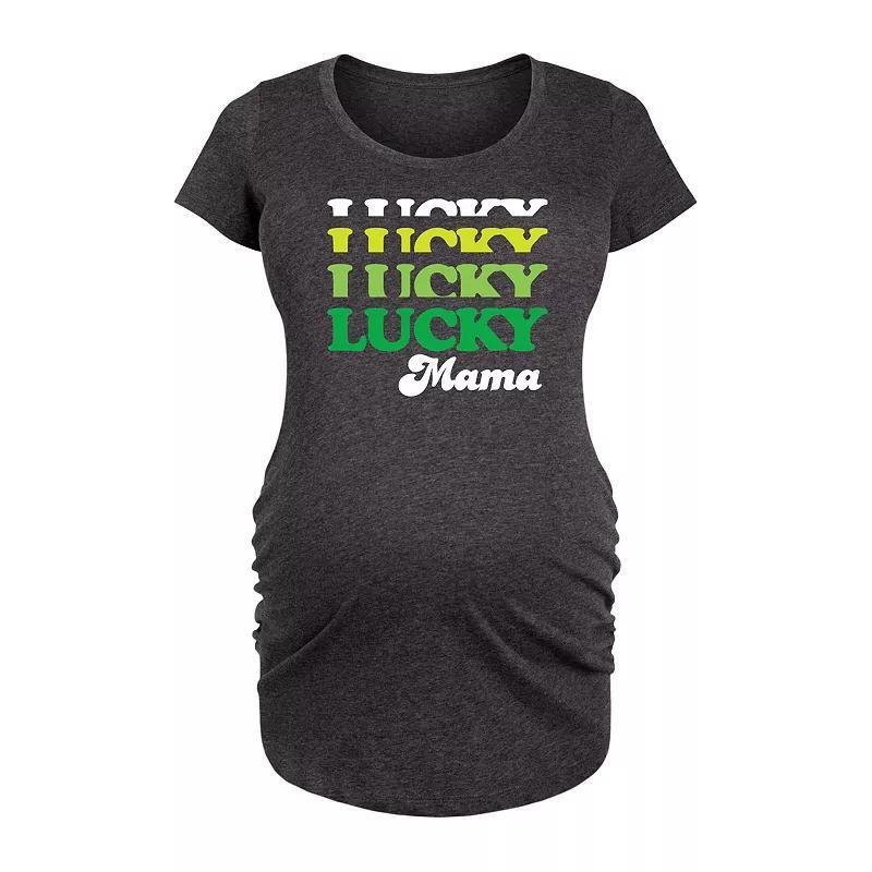 Maternity Lucky Mama Graphic Tee, Womens Heather Grey Product Image