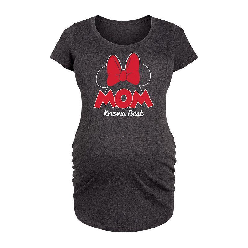 Disneys Minnie Mouse Maternity Mom Knows Best Graphic Tee, Womens Heather Grey Product Image