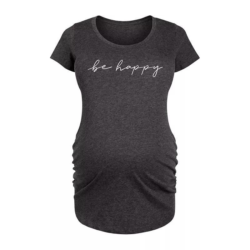 Maternity Be Happy Script Graphic Tee, Womens Heather Grey Product Image