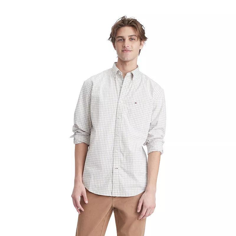 Mens Tommy Hilfiger Capote Classic-Fit Solid Shirt Green Sand Check Product Image