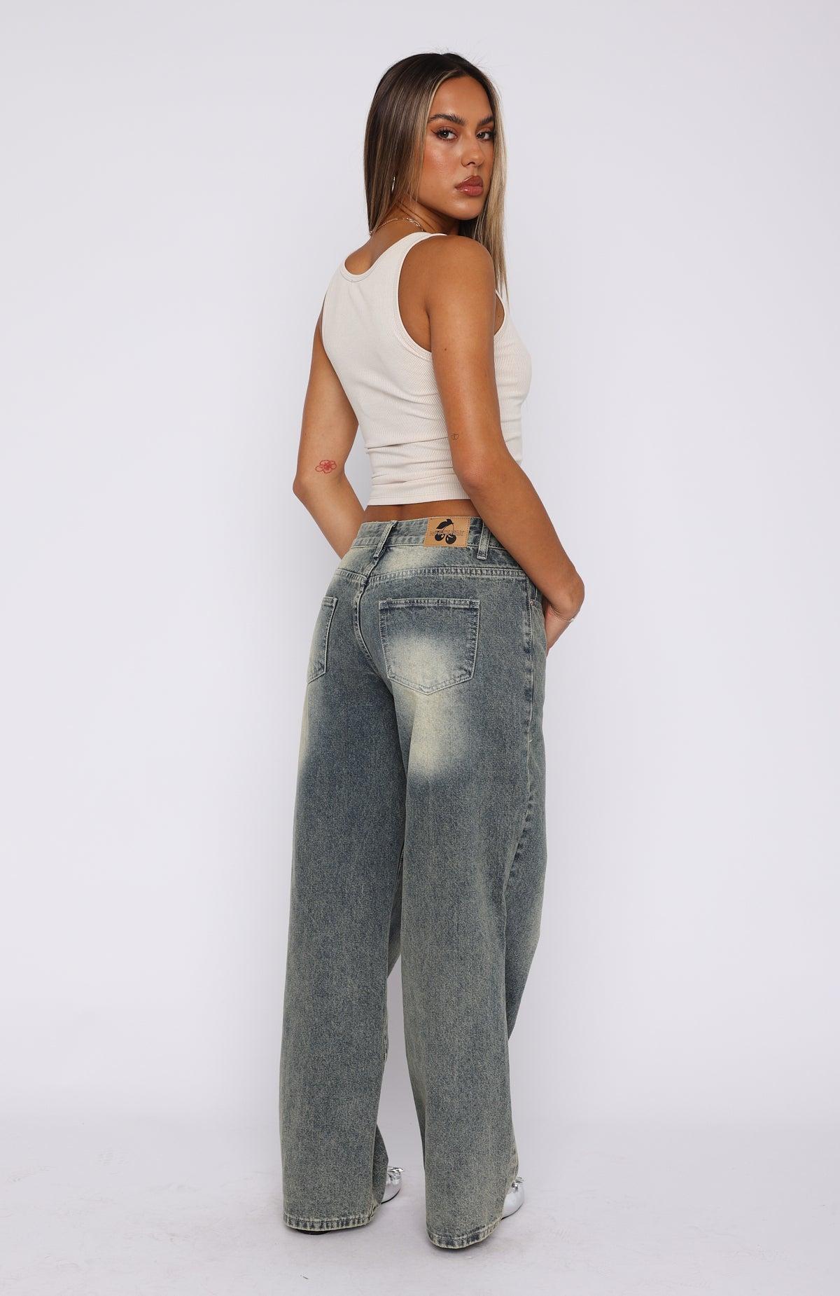 Bring The Style Low Rise Wide Leg Jeans Sand Product Image