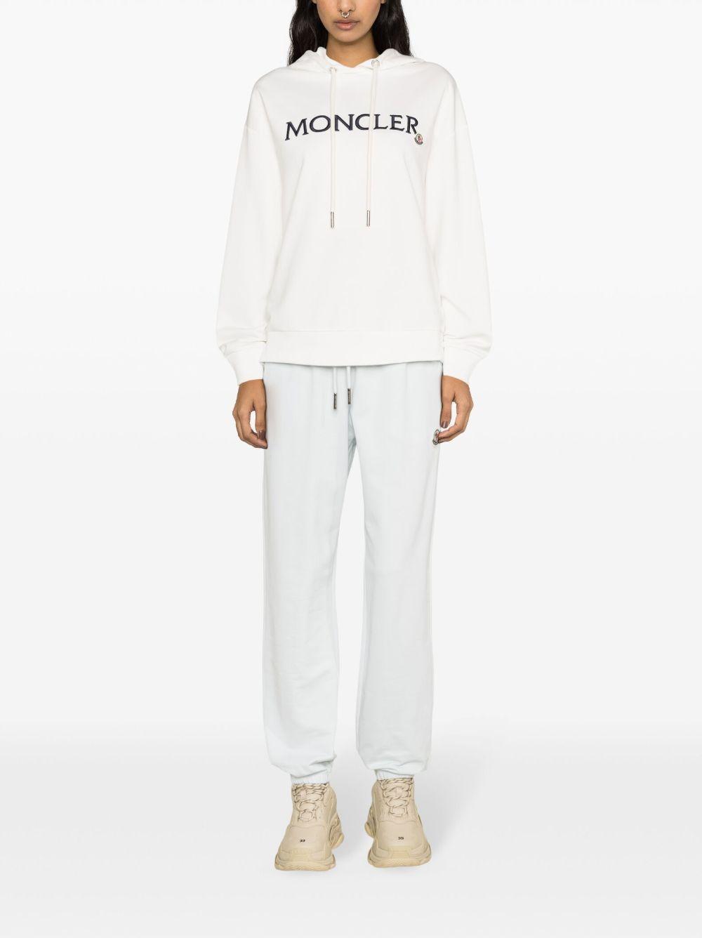 MONCLER Logo-embroidered Drawstring Cotton Hoodie In White Product Image