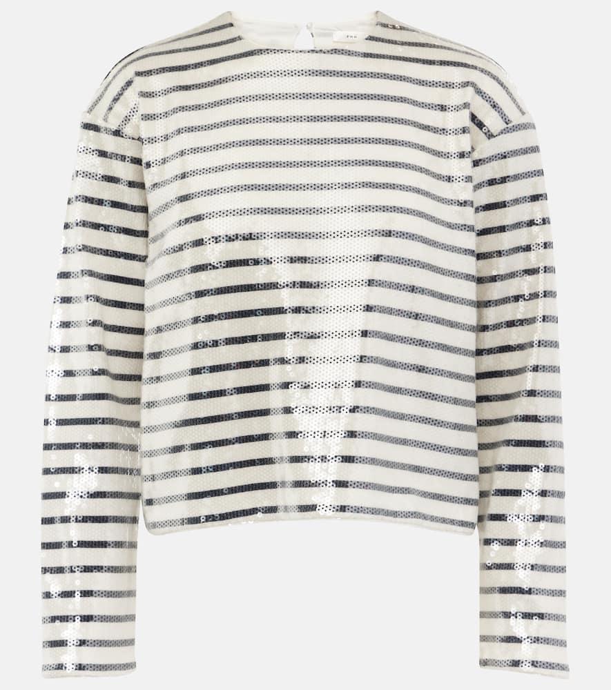 FRAME Stripe Long-sleeve Sequined Top In Navy Multi Product Image