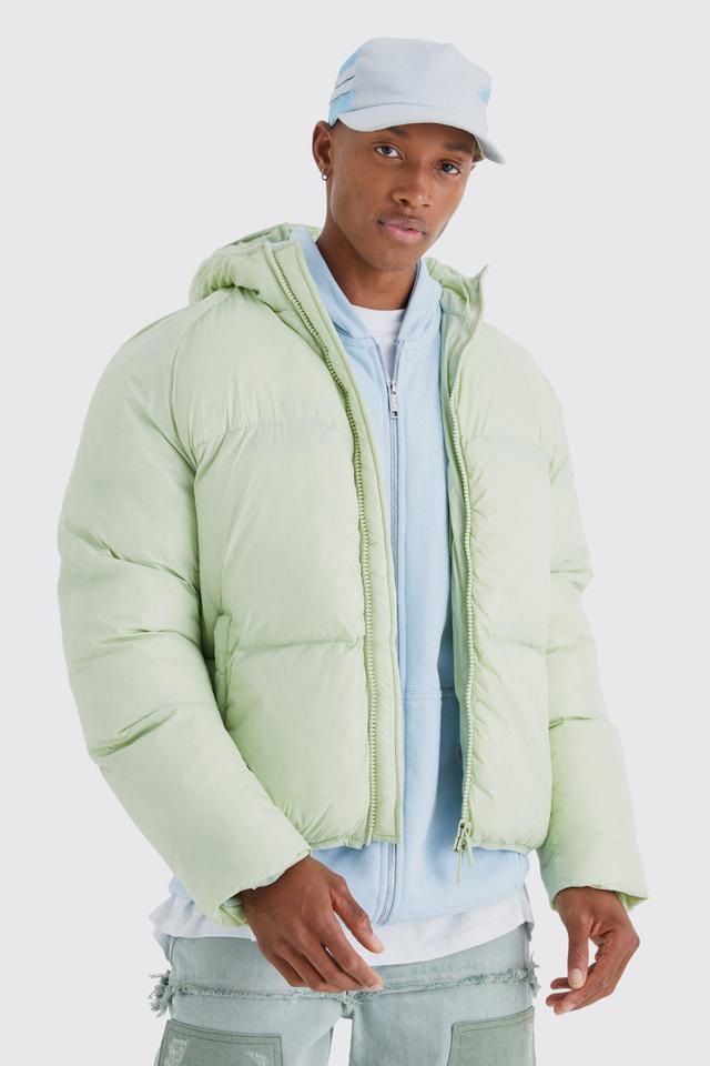 Sheen Quilted Nylon Puffer With Hood | boohooMAN USA Product Image