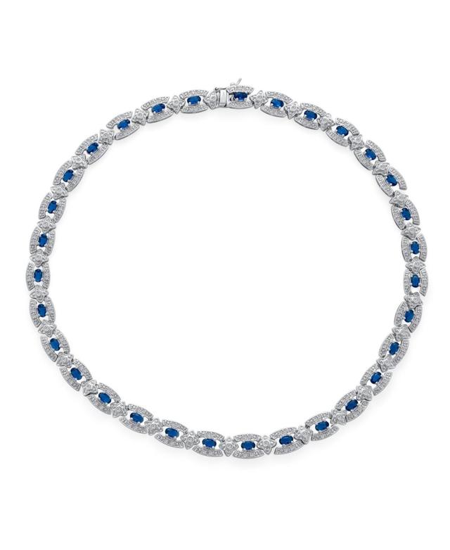 Bling Jewelry Art Deco Style Blue Cubic Zirconia Statement Collar Necklace For Women For Prom Silver Plated Product Image