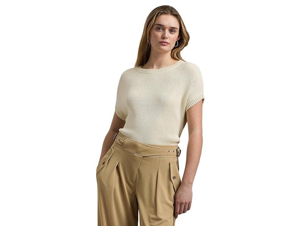 LAUREN Ralph Lauren Rib-Knit Short-Sleeve Sweater (Mascarpone Cream) Women's Clothing Product Image