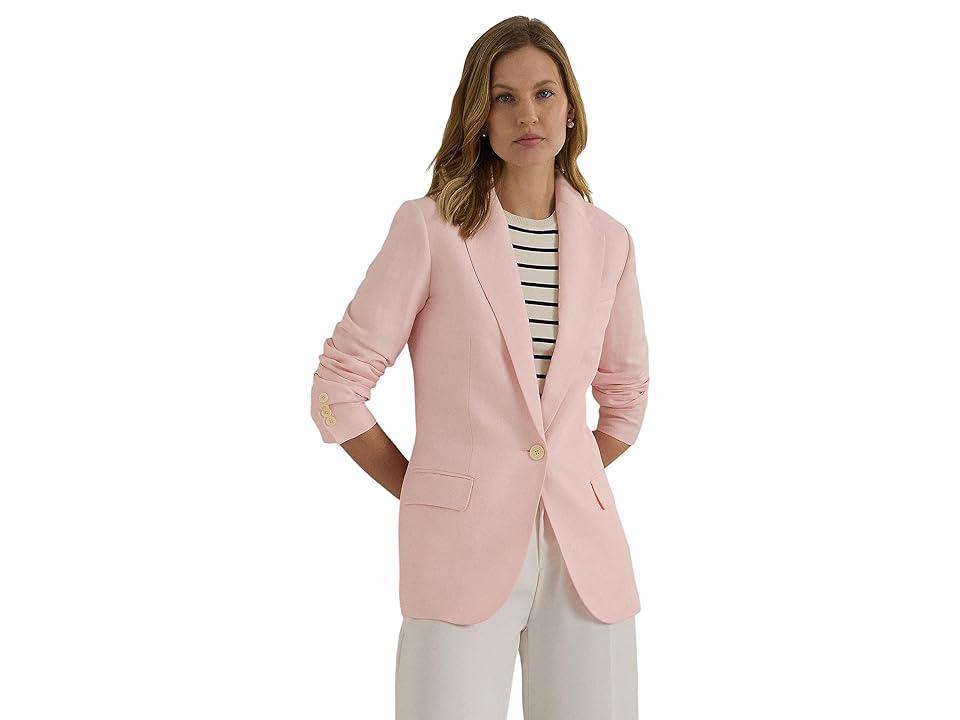 LAUREN Ralph Lauren Linen-Blend Twill Blazer Opal) Women's Clothing Product Image