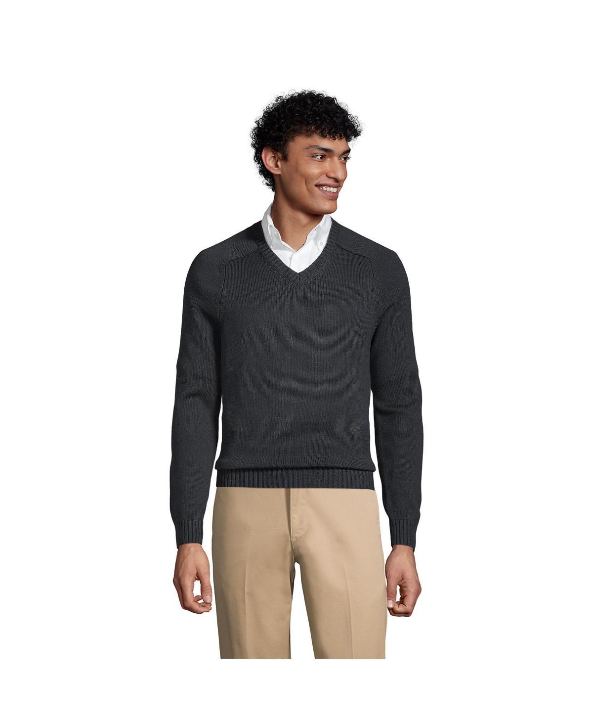 Mens Lands End School Uniform V-Neck Sweater, Mens Classic Blue Product Image