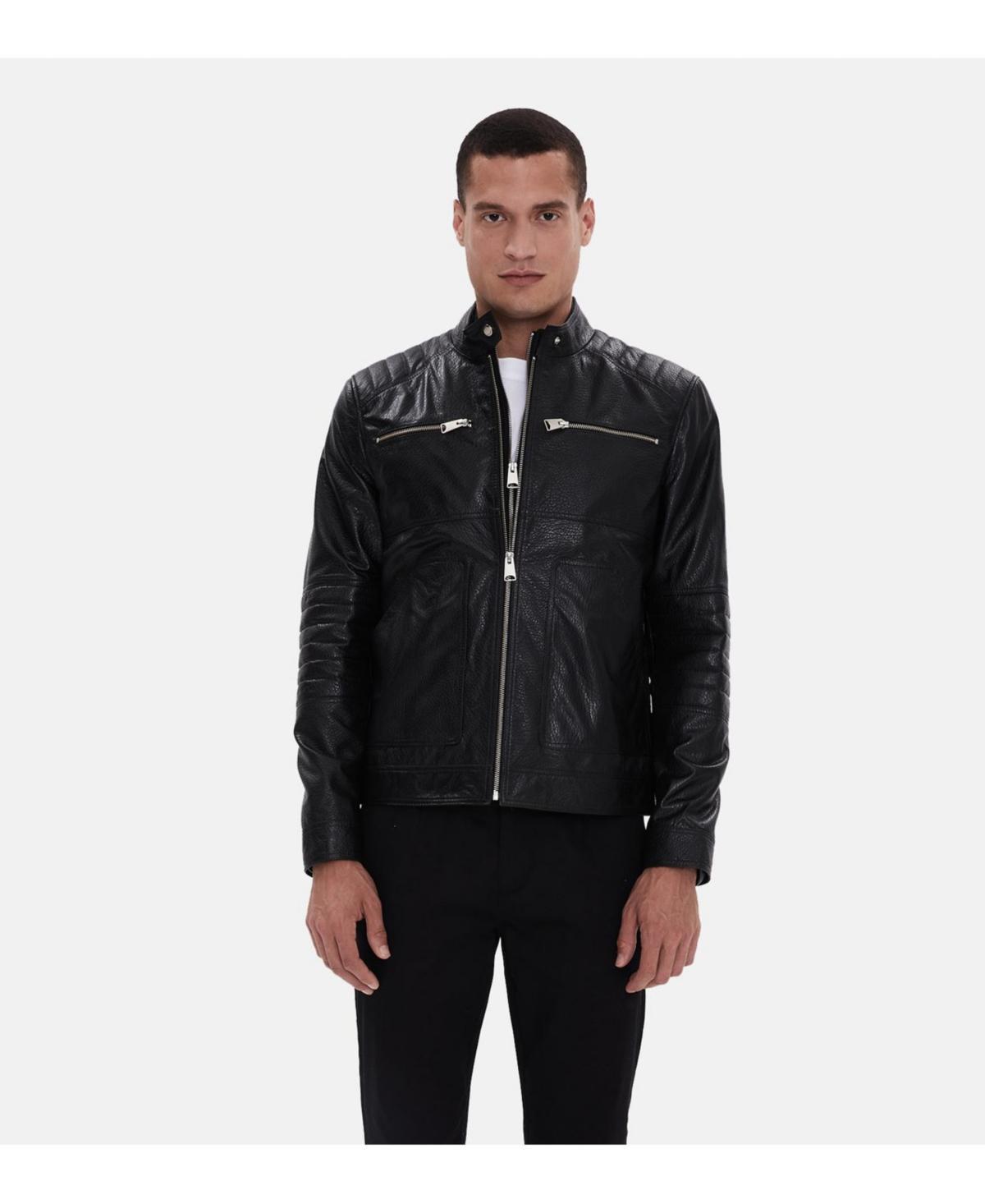 Men's Casual Leather Jacket, Black Product Image