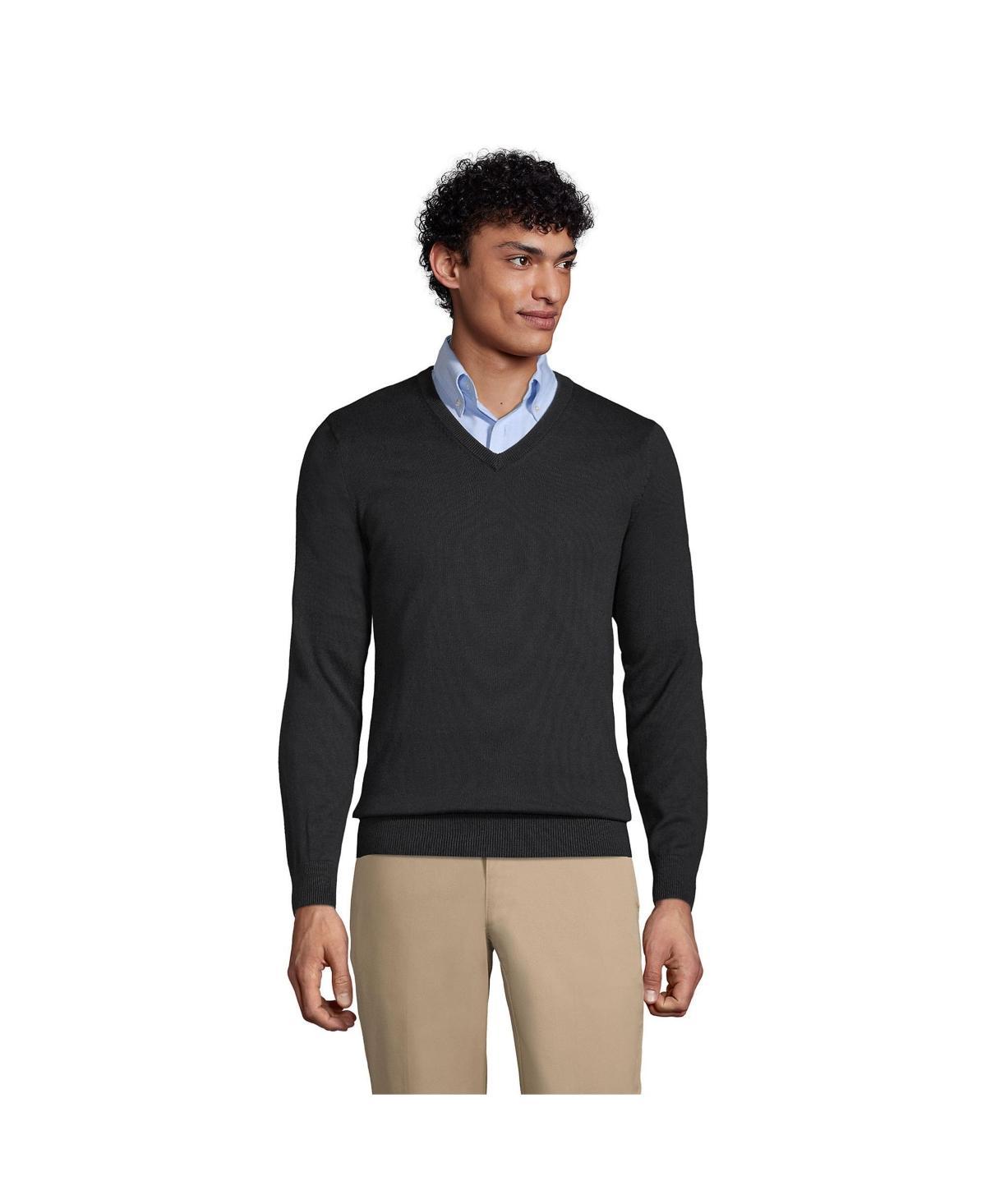 Lands End Mens School Uniform Cotton Modal Fine Gauge V-neck Sweater Product Image