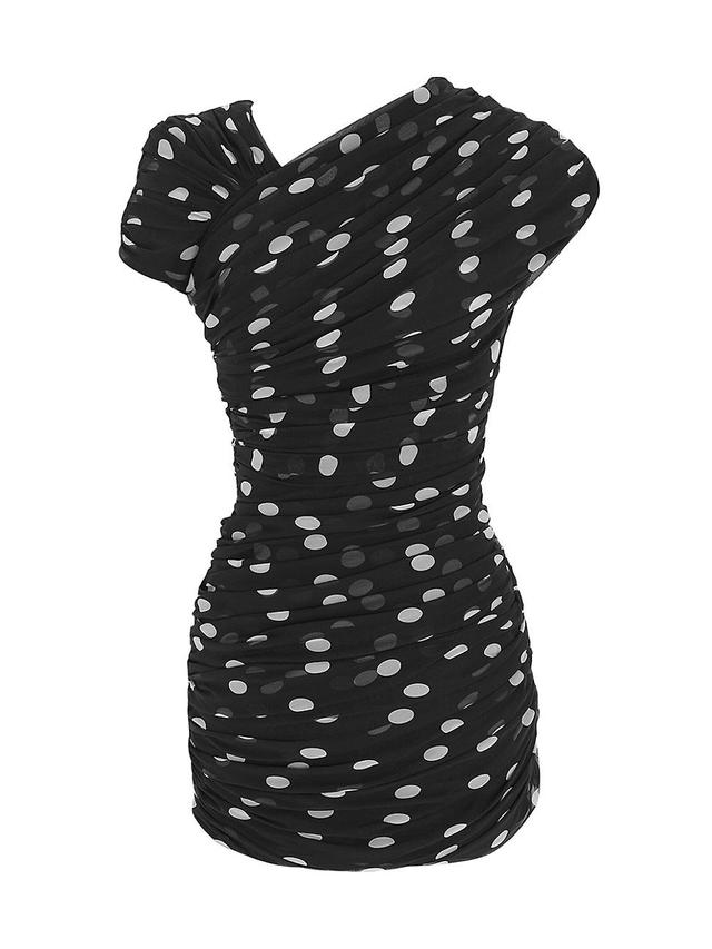 Womens Ruched Asymmetrical Dress In Dotted Silk Muslin Product Image