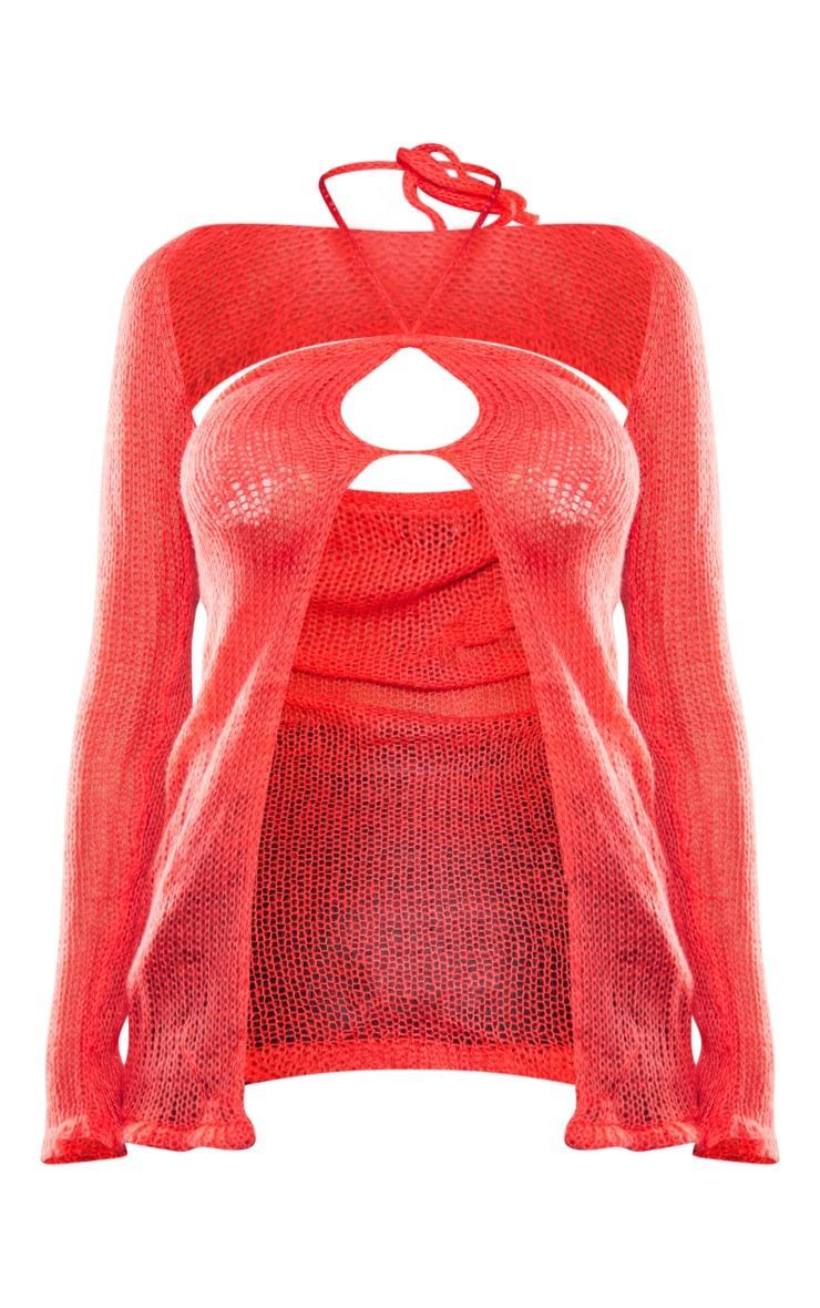 Coral Open Knit Open Front Top & Sleeves Product Image