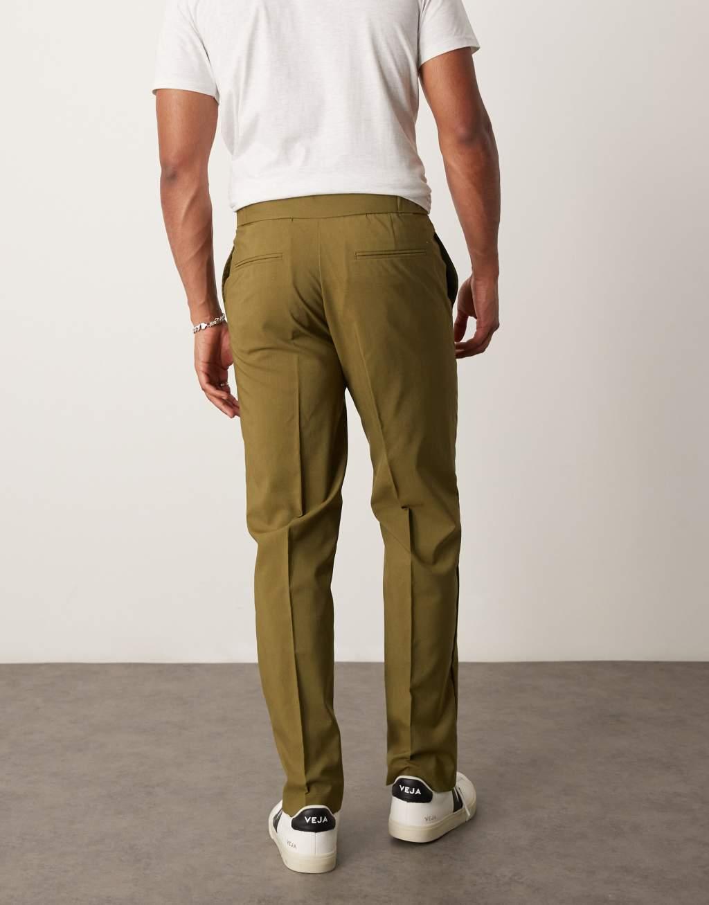 ASOS DESIGN straight leg suit pants in olive green  Product Image