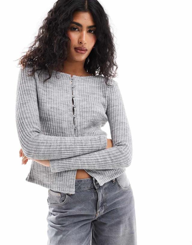 ASOS DESIGN knit look cardigan in gray heather Product Image