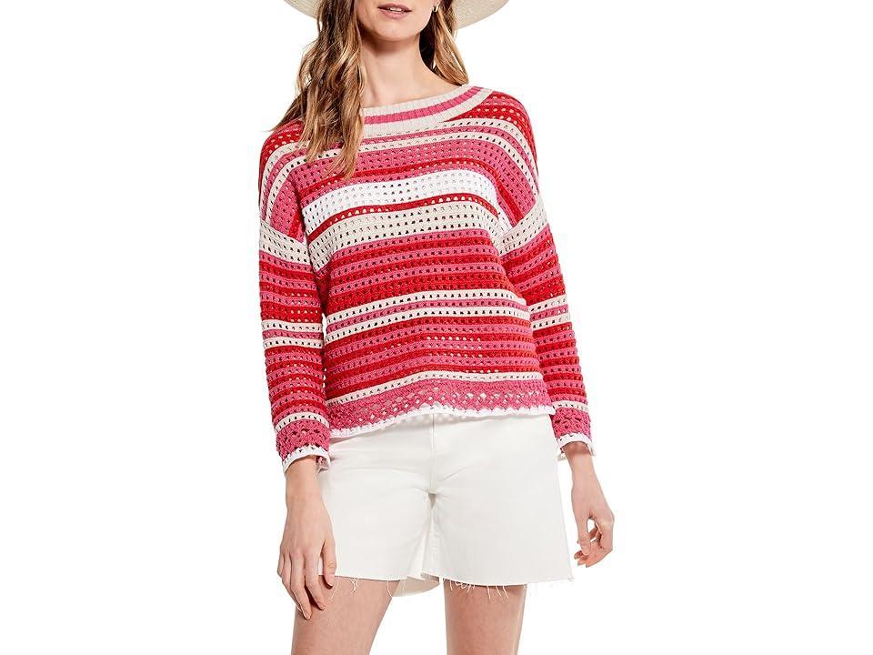 NIC+ZOE Stripe Colorful Crochet Trim Sweater Product Image