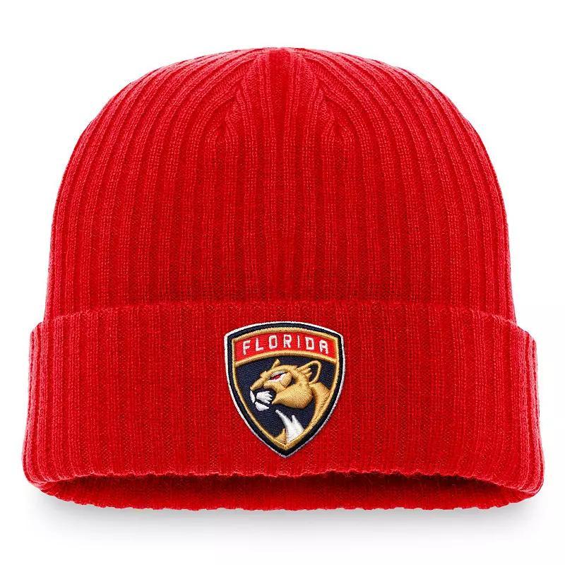 Mens Fanatics Branded Red Florida Panthers Core Primary Logo Cuffed Knit Hat Product Image