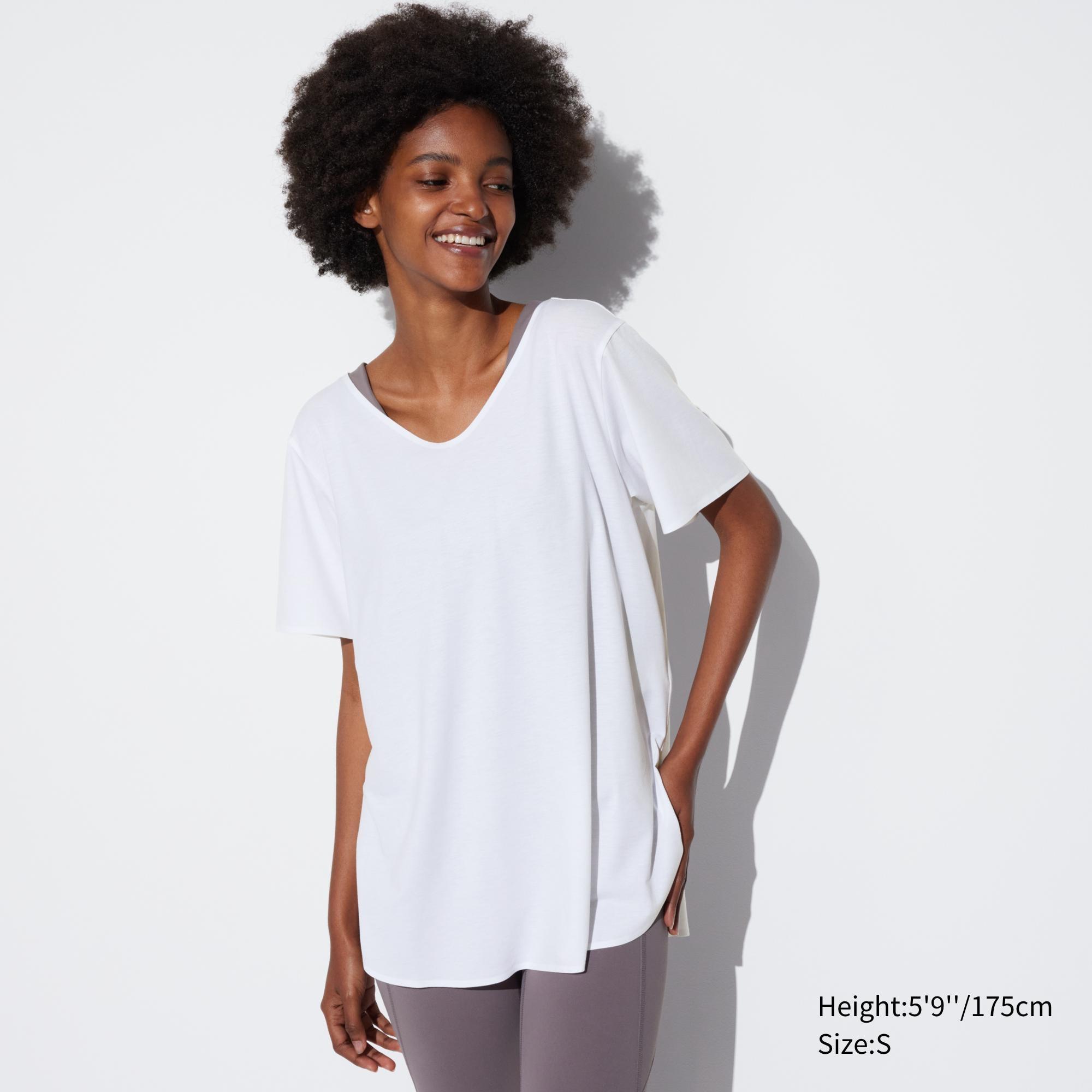 Womens Airism Seamless V-Neck Long T-Shirt White Medium UNIQLO US Product Image