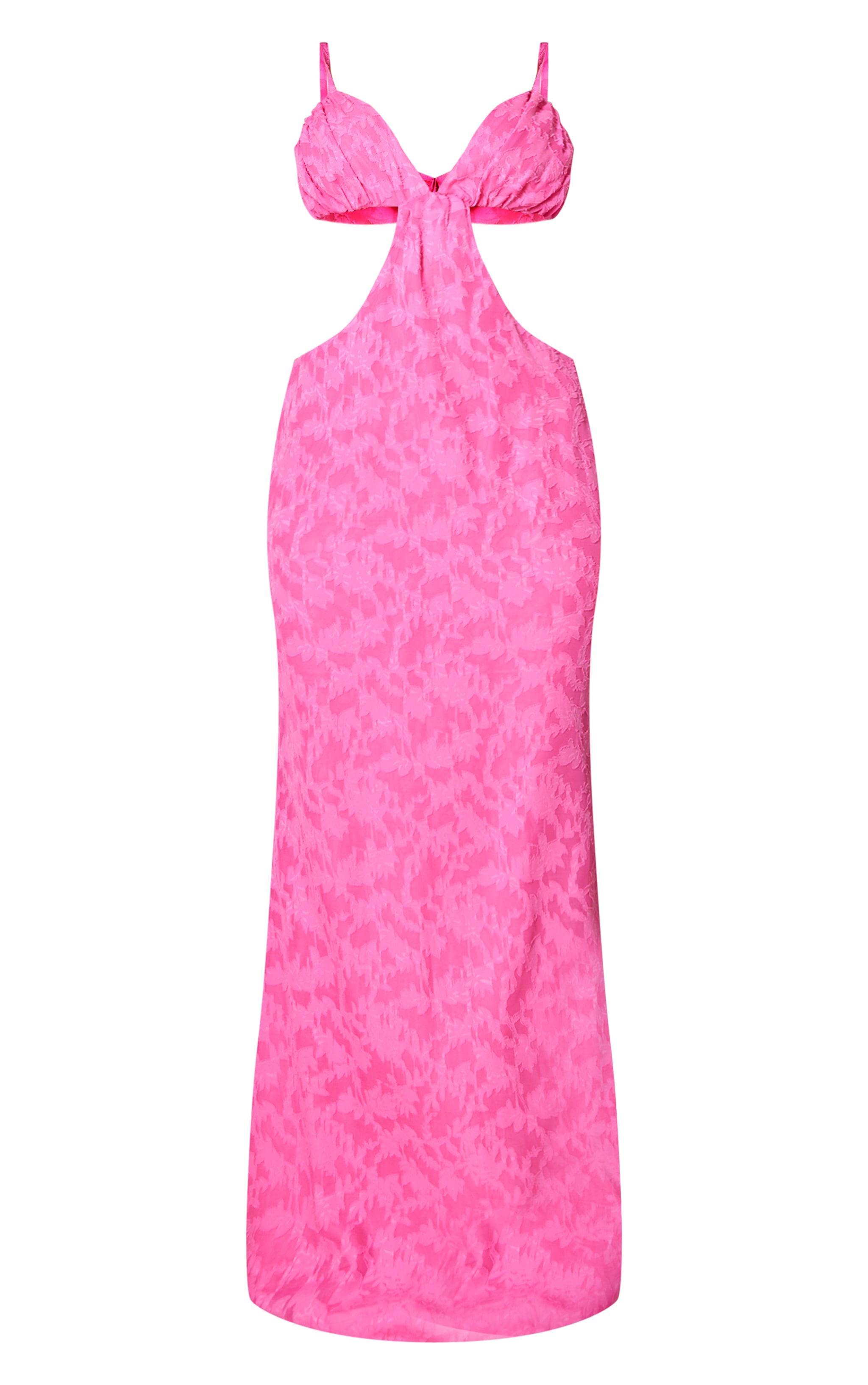 Hot Pink Jacquard Cut Out Maxi Dress Product Image