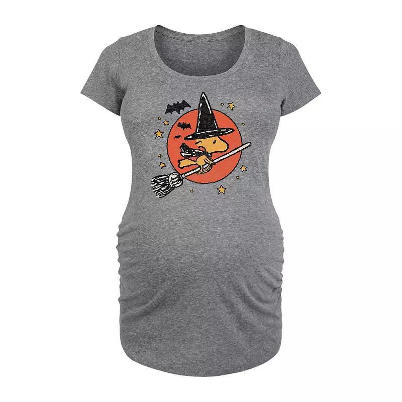 Maternity Peanuts Woodstock Witch Halloween Graphic Tee, Womens Grey Gray Product Image