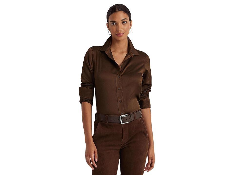 LAUREN Ralph Lauren Petite Satin Charmeuse Shirt Birch) Women's Clothing Product Image