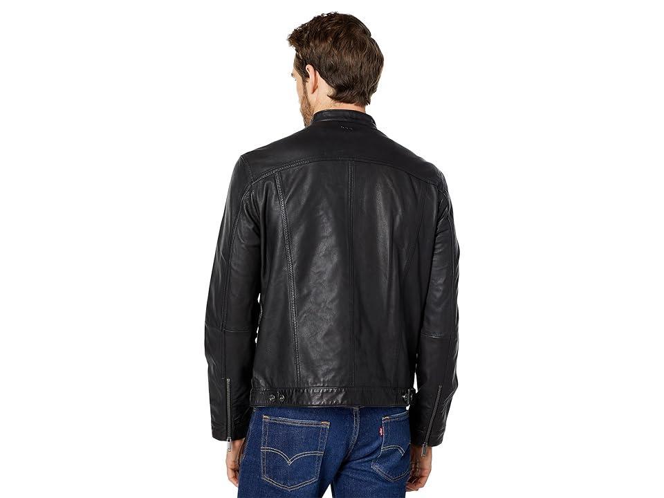 Mens Band Collar Leather Jacket Product Image