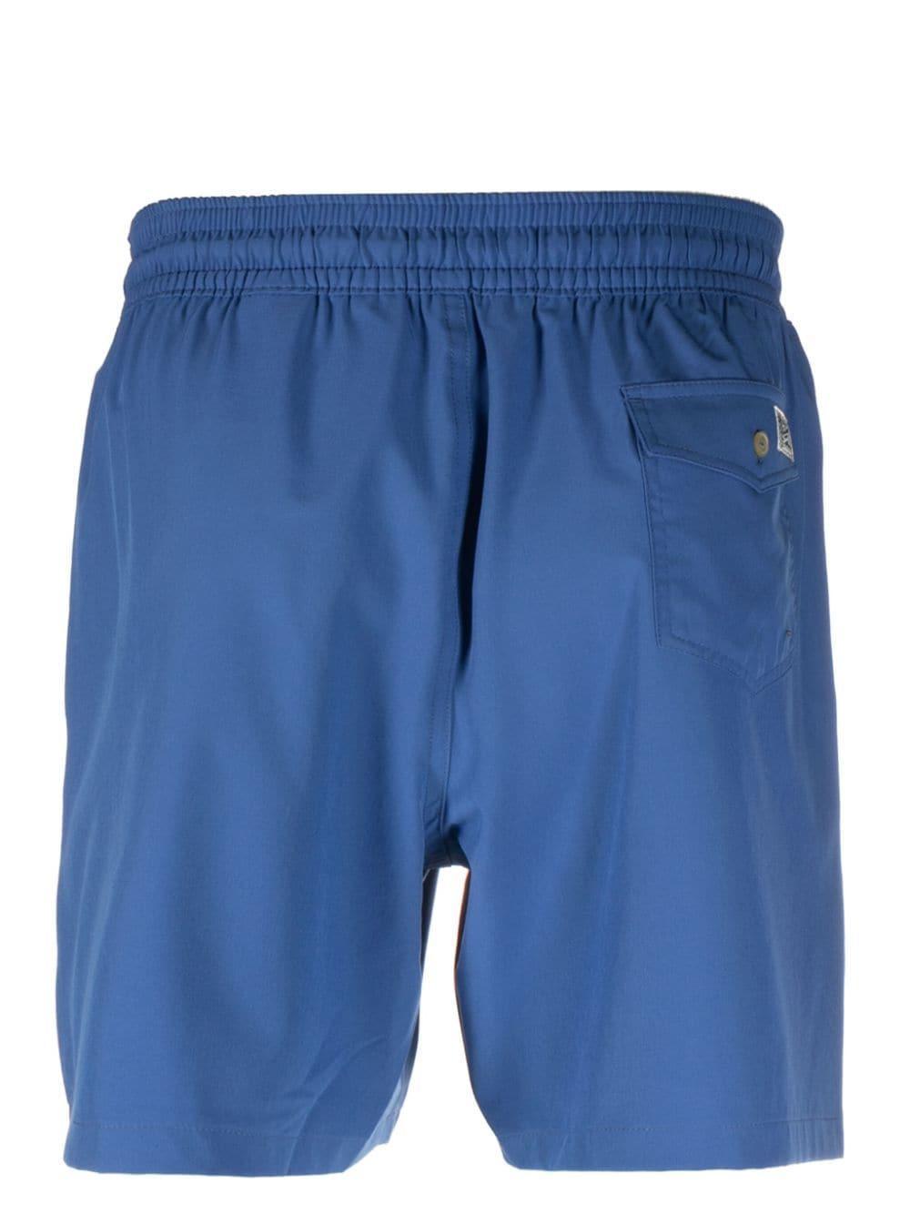 Pony-embroidered Drawstring Swim Shorts In Blue Product Image