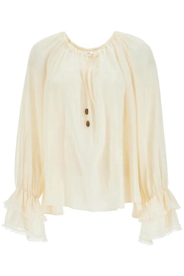 CHLOÉ Silk Ruffled Blouse In White Product Image