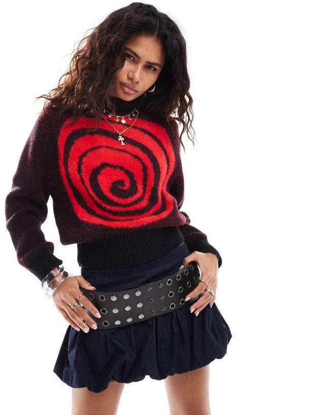 COLLUSION swirl print sweater in red & black Product Image