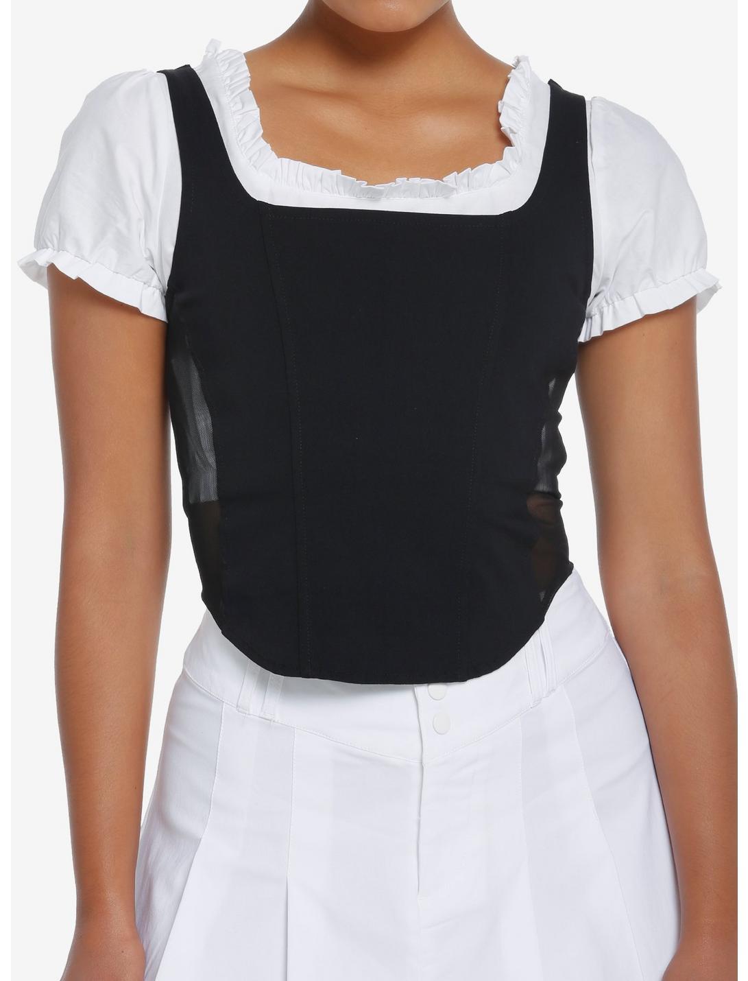 Social Collision Black Corset Puff-Sleeve Twofer Top Product Image