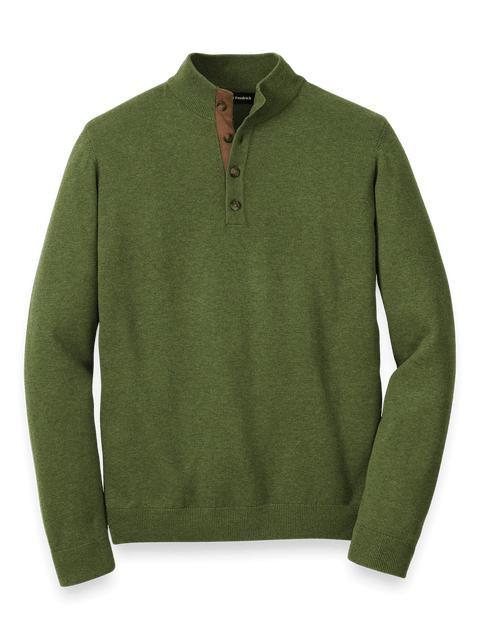 Supima Cotton Four Button Mock Neck Sweater - Olive Product Image