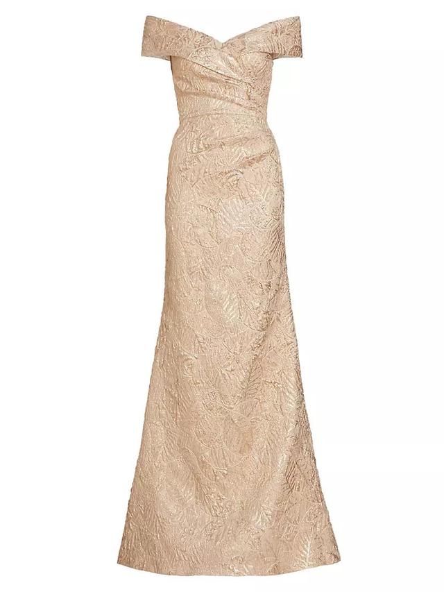 Metallic Jacquard Off-The-Shoulder Gown Product Image