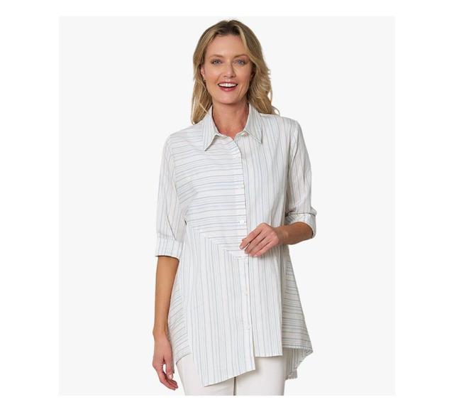 Stella Carakasi Womens Asymmetrical Yarn Dye Stripe Button-Front Crossroads Tunic Product Image