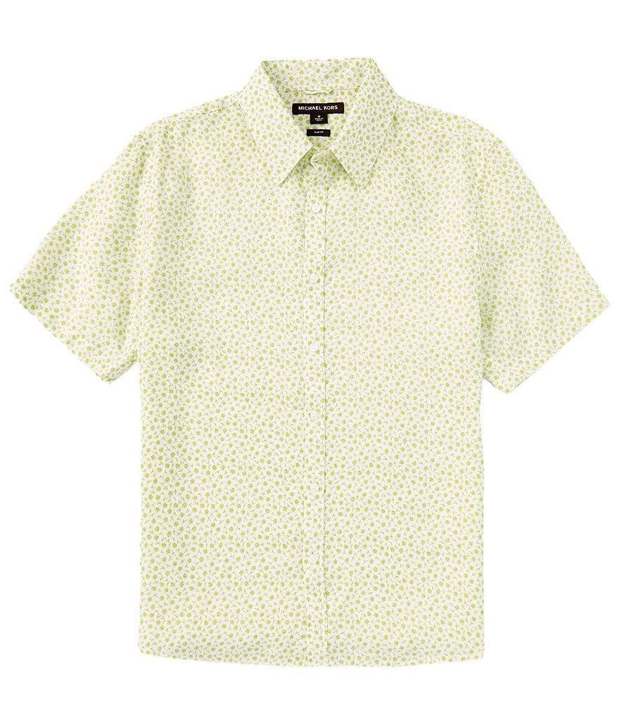 Michael Kors Slim Fit Linen Ditsy Floral Print Short Sleeve Woven Shirt Product Image