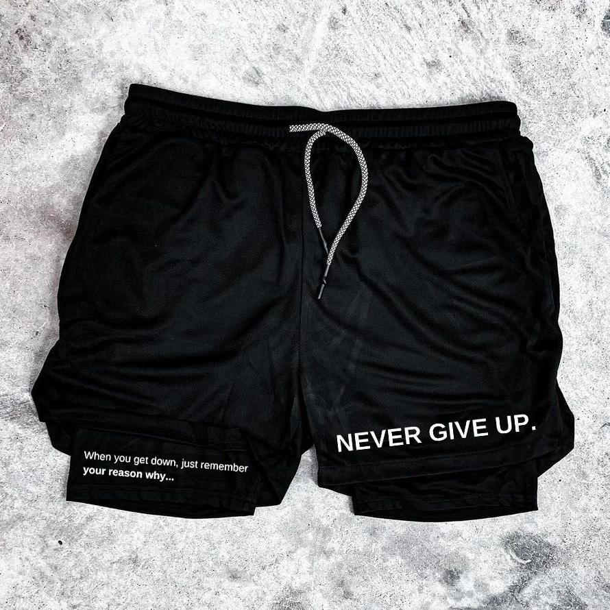 Sopula Never Give Up Print Graphic Double Layer Men's Gym Shorts Product Image