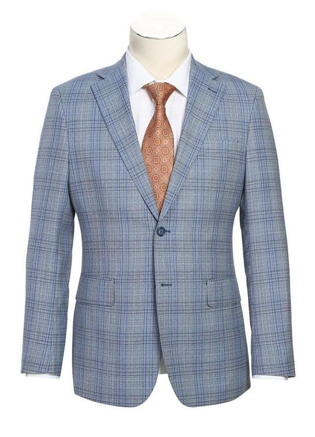 English Laundry 2-Piece Light Gray with Blue Check Slim Fit Suit Wool Blend Product Image