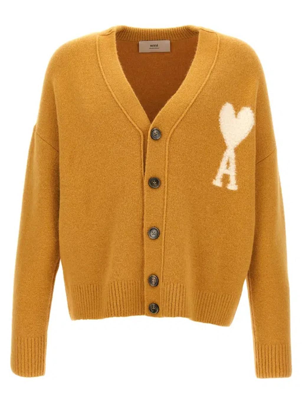 AMI ALEXANDRE MATTIUSSI Adc Alpaca Blend Cardigan In Mustard Product Image