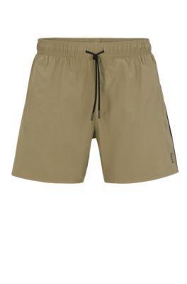 HUGO BOSS Recycled-material Swim Shorts With Signature Stripe And Logo In Green Product Image