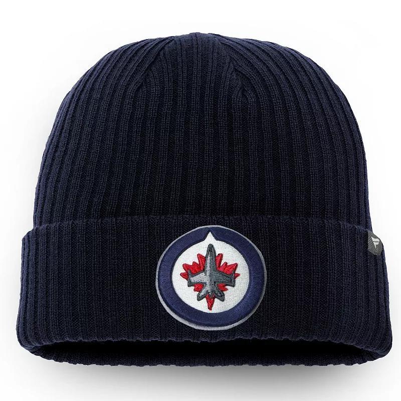 Mens Fanatics Branded Navy Winnipeg Jets Core Primary Logo Cuffed Knit Hat, Jts Blue Product Image