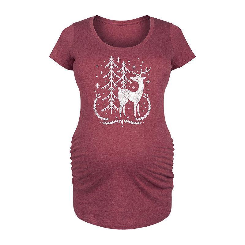 Maternity Scandinavian Winter Deer Graphic Tee, Womens Blue Product Image