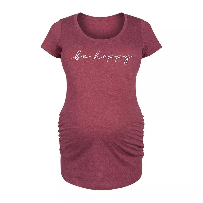 Maternity Be Happy Script Graphic Tee, Womens Heather Grey Product Image